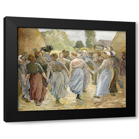 La Ronde Black Modern Wood Framed Art Print with Double Matting by Pissarro, Camille