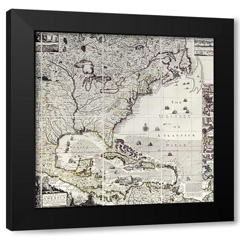 A Map of The British Empire In America Black Modern Wood Framed Art Print with Double Matting by Popple, Henry