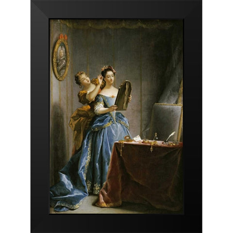 A Lady at Her Toilet Black Modern Wood Framed Art Print by Raoux, Jean