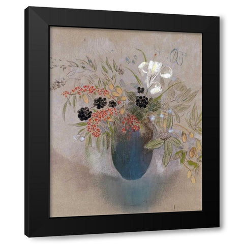 Flowers In a Vase. Fleurs Dans Un Vase Black Modern Wood Framed Art Print by Redon, Odilion