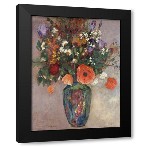 Bouquet of Flowers In a Vase Black Modern Wood Framed Art Print by Redon, Odilion