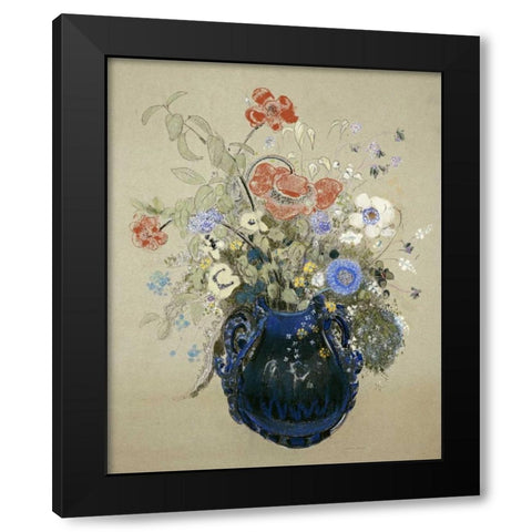 A Vase OF Blue Flowers Black Modern Wood Framed Art Print with Double Matting by Redon, Odilion