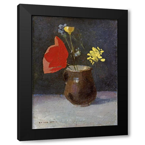 A Pitcher of Flowers Black Modern Wood Framed Art Print by Redon, Odilion