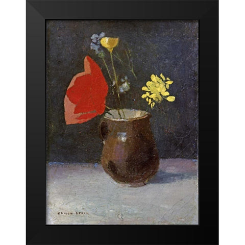 A Pitcher of Flowers Black Modern Wood Framed Art Print by Redon, Odilion