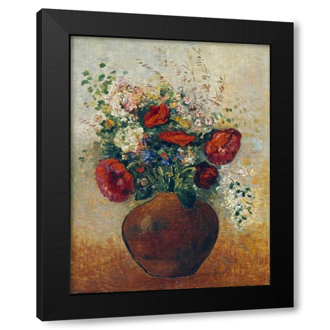 Vase of Flowers Black Modern Wood Framed Art Print with Double Matting by Redon, Odilion