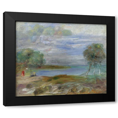 Two People at The Waters Edge Black Modern Wood Framed Art Print by Renoir, Pierre-Auguste