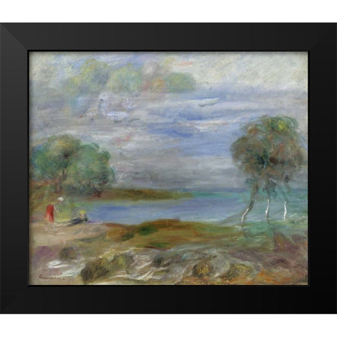 Two People at The Waters Edge Black Modern Wood Framed Art Print by Renoir, Pierre-Auguste