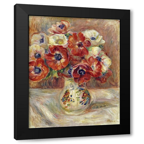 Still Life With Anemones Black Modern Wood Framed Art Print by Renoir, Pierre-Auguste