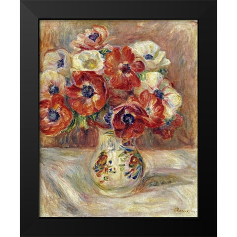 Still Life With Anemones Black Modern Wood Framed Art Print by Renoir, Pierre-Auguste
