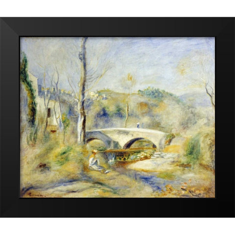 Landscape With Bridge Black Modern Wood Framed Art Print by Renoir, Pierre-Auguste