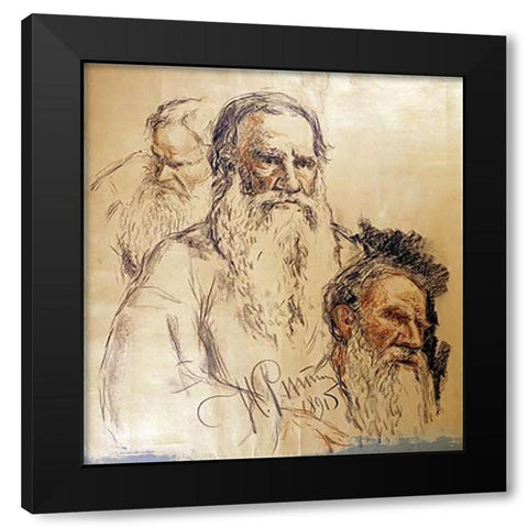 Three Studies Leo Tolstoy Black Modern Wood Framed Art Print with Double Matting by Repin, Ilia Efimovich