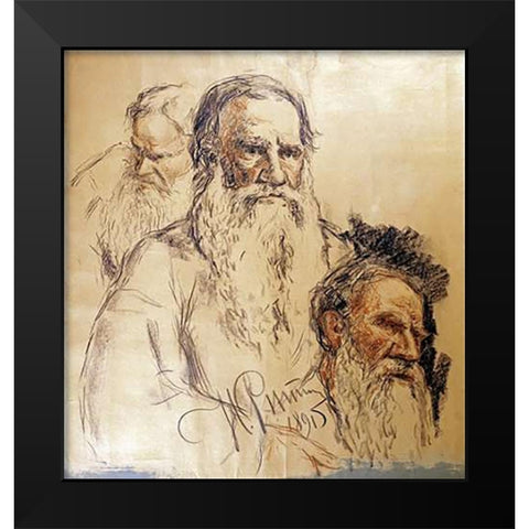 Three Studies Leo Tolstoy Black Modern Wood Framed Art Print by Repin, Ilia Efimovich