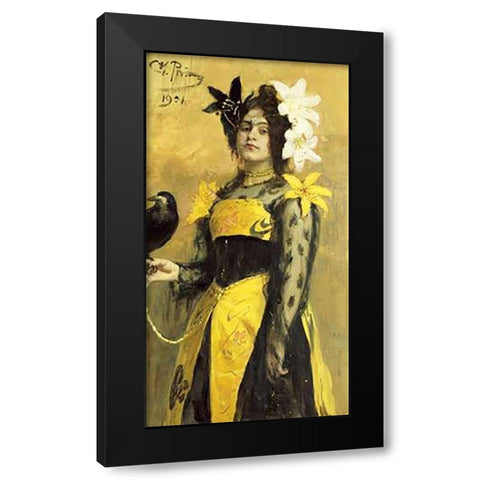 Portrait of a Lady In a Yellow and Black Gown Black Modern Wood Framed Art Print by Repin, Ilia Efimovich