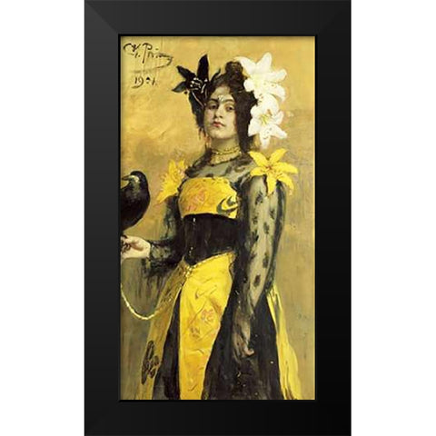 Portrait of a Lady In a Yellow and Black Gown Black Modern Wood Framed Art Print by Repin, Ilia Efimovich