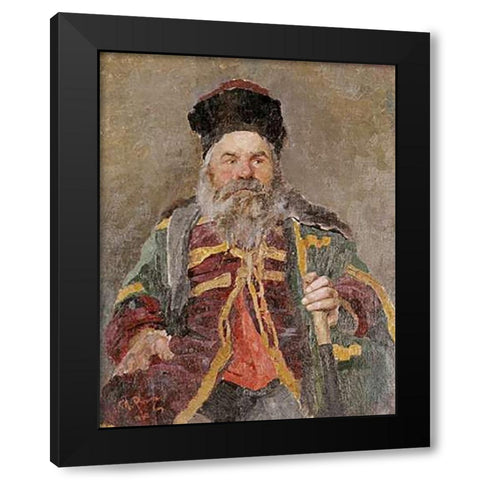 Portrait of a Cossack Nobleman Black Modern Wood Framed Art Print with Double Matting by Repin, Ilia Efimovich