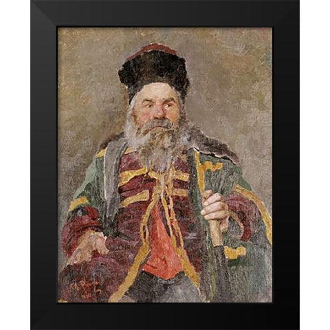 Portrait of a Cossack Nobleman Black Modern Wood Framed Art Print by Repin, Ilia Efimovich