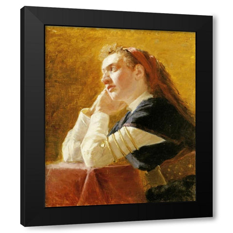 Portrait of a Young Woman Black Modern Wood Framed Art Print by Repin, Elia Efimovich