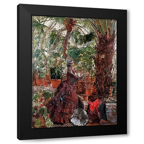 In The Conservatory Black Modern Wood Framed Art Print with Double Matting by Wilhelm Richter, Edouard Frederic