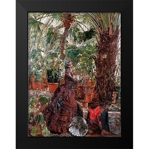 In The Conservatory Black Modern Wood Framed Art Print by Wilhelm Richter, Edouard Frederic