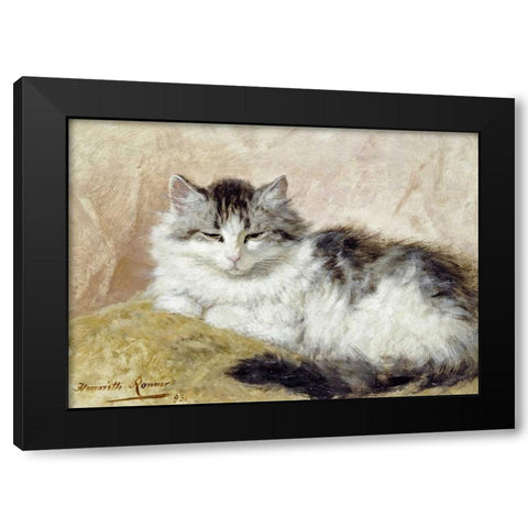 A Cat Black Modern Wood Framed Art Print with Double Matting by Ronner-Knip, Henriette