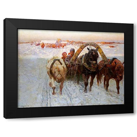 The Sleigh Black Modern Wood Framed Art Print with Double Matting by Roubaud, Franz Alekseevitch