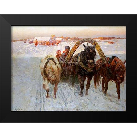 The Sleigh Black Modern Wood Framed Art Print by Roubaud, Franz Alekseevitch