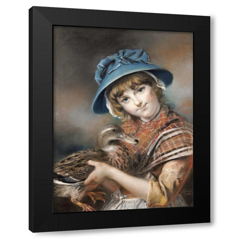A Market Girl Holding a Mallard Duck Black Modern Wood Framed Art Print by Russell, John