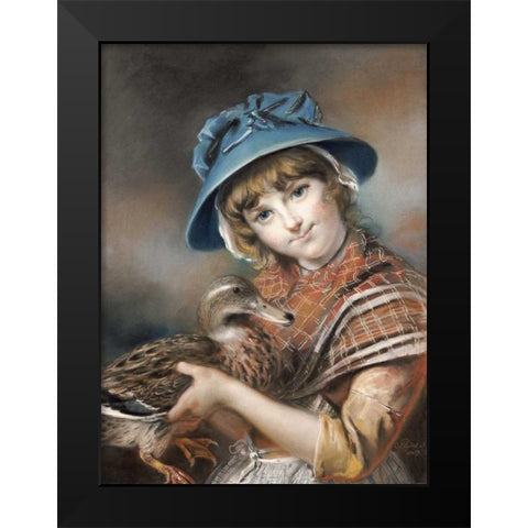 A Market Girl Holding a Mallard Duck Black Modern Wood Framed Art Print by Russell, John
