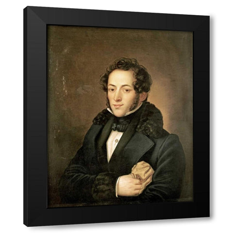 The Poet Aleksandr Sergeevich Pushkin Black Modern Wood Framed Art Print by Russian School
