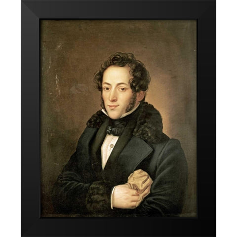 The Poet Aleksandr Sergeevich Pushkin Black Modern Wood Framed Art Print by Russian School