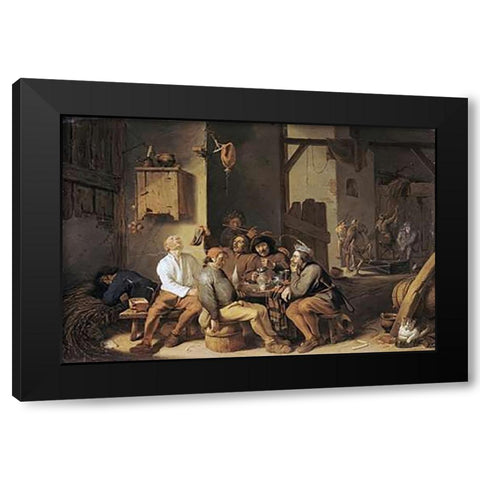 Peasants Smoking and Drinking Black Modern Wood Framed Art Print with Double Matting by Saftleven, Cornelis