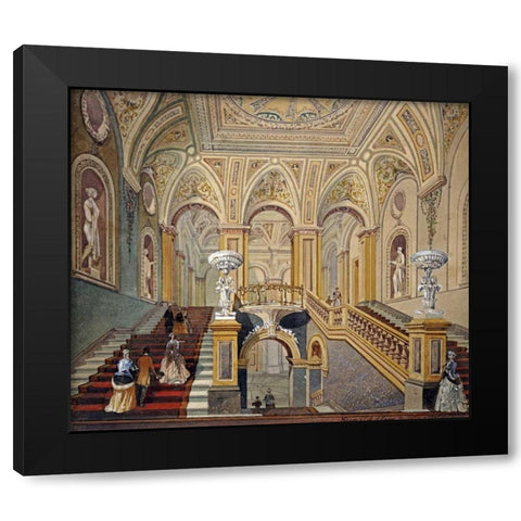 Interior Views of The Conservative Club Black Modern Wood Framed Art Print with Double Matting by Sang, Frederick J.
