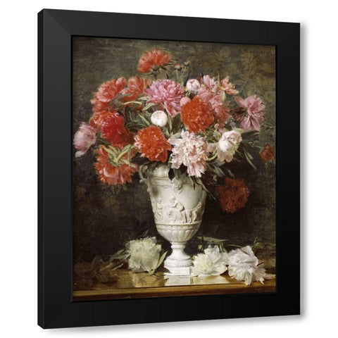 Peonies In a Vase On a Table Black Modern Wood Framed Art Print with Double Matting by Schachinger, Gabriel
