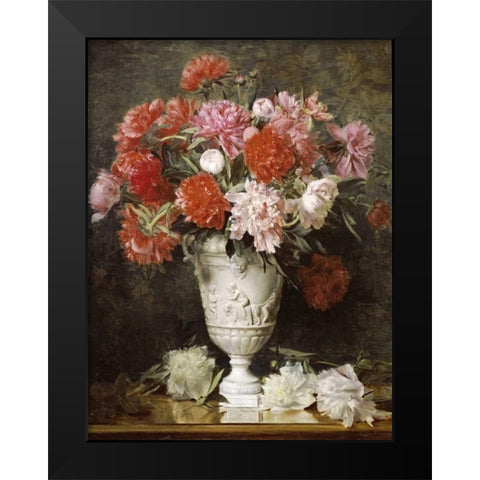 Peonies In a Vase On a Table Black Modern Wood Framed Art Print by Schachinger, Gabriel