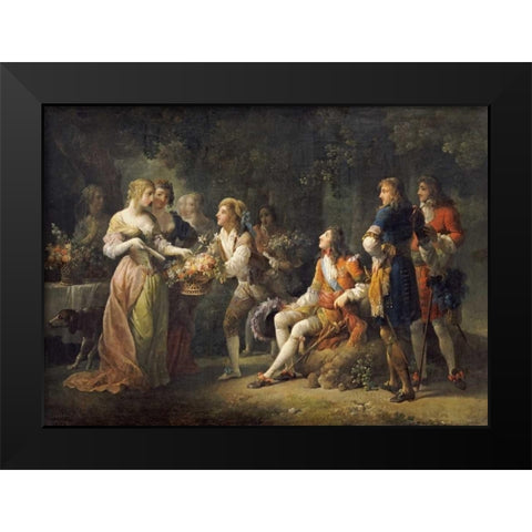Louis XIV of France Declaring His Love Black Modern Wood Framed Art Print by Schall, Jean-Frederic