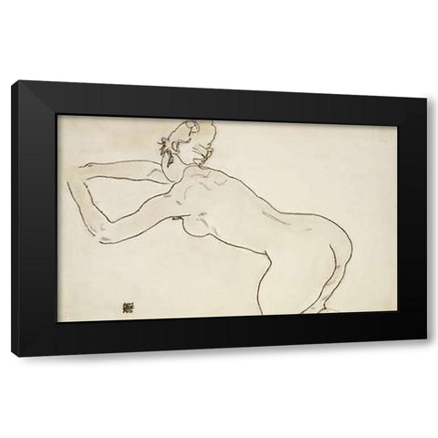 Female Nude Kneeling Black Modern Wood Framed Art Print by Schiele, Egon