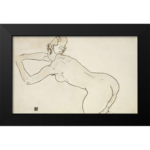 Female Nude Kneeling Black Modern Wood Framed Art Print by Schiele, Egon