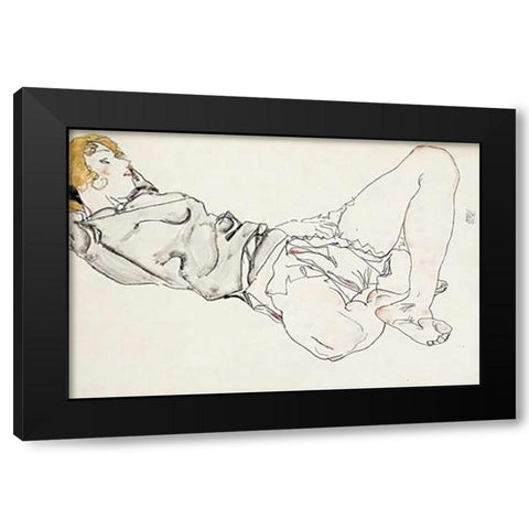 Reclining Woman With Blond Hair Black Modern Wood Framed Art Print with Double Matting by Schiele, Egon