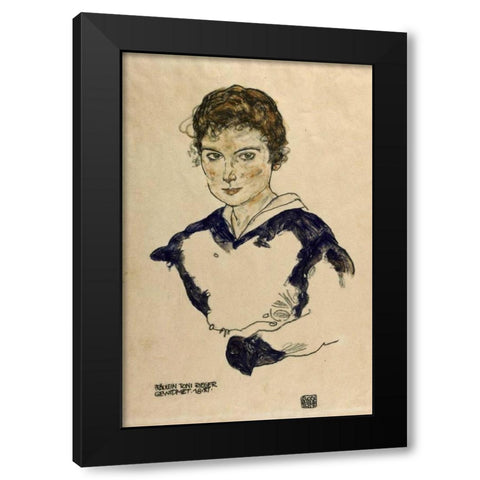 Portrait Fraulein Toni Rieger Black Modern Wood Framed Art Print with Double Matting by Schiele, Egon