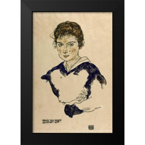 Portrait Fraulein Toni Rieger Black Modern Wood Framed Art Print by Schiele, Egon