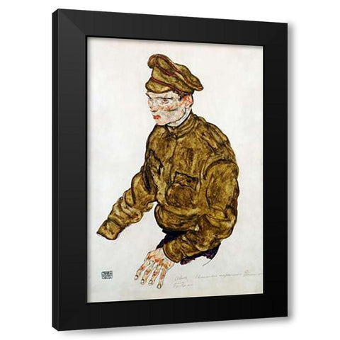 Russian Prisioner of War Black Modern Wood Framed Art Print with Double Matting by Schiele, Egon