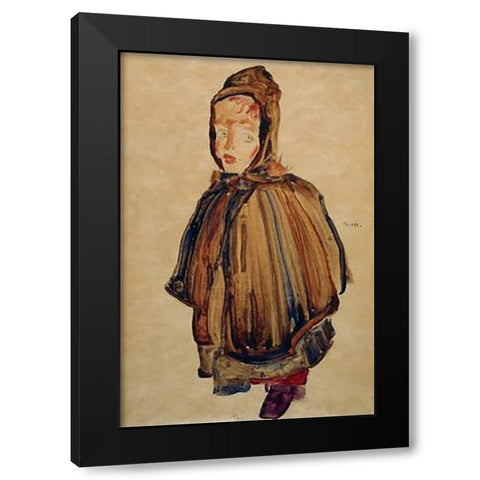 Woman With Bonnet Black Modern Wood Framed Art Print by Schiele, Egon