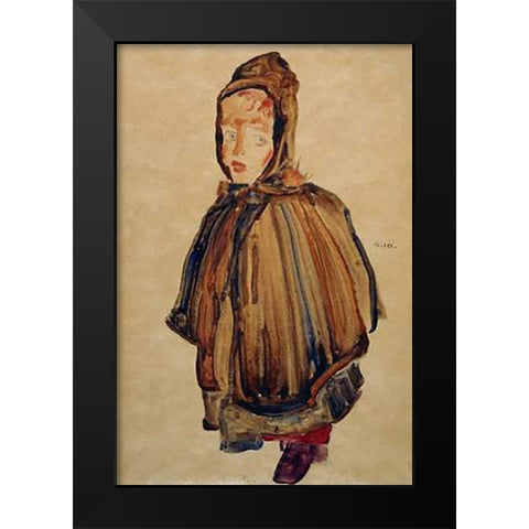 Woman With Bonnet Black Modern Wood Framed Art Print by Schiele, Egon