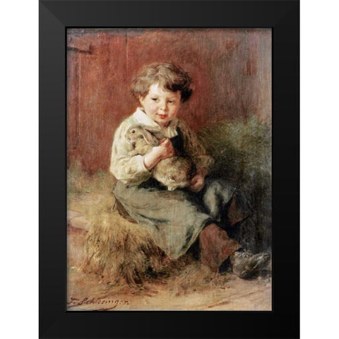 The Pet Rabbit Black Modern Wood Framed Art Print by Schlesinger, Felix