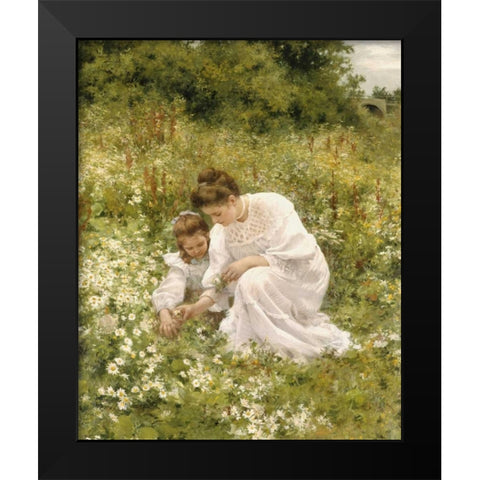 Picking Daisies Black Modern Wood Framed Art Print by Seeger, Hermann