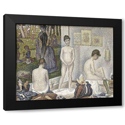 Sur La Grande Jatte, Umbrella Black Modern Wood Framed Art Print with Double Matting by Seurat, Georges