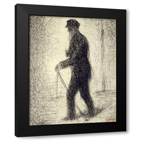 Walking Black Modern Wood Framed Art Print by Seurat, Georges