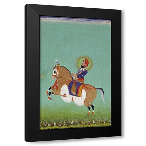 Equestrian Portrait of Maharana Sarup Singh Black Modern Wood Framed Art Print by Shiva