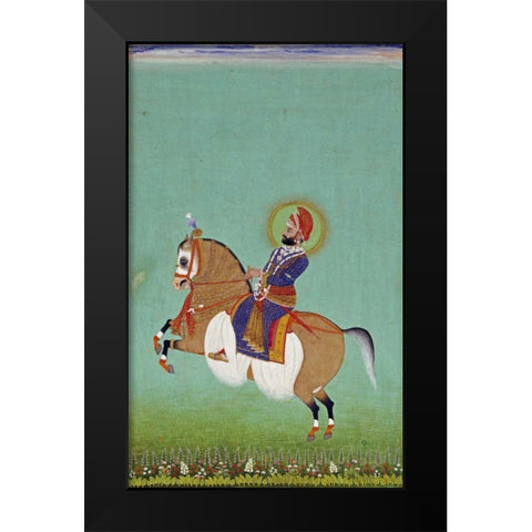 Equestrian Portrait of Maharana Sarup Singh Black Modern Wood Framed Art Print by Shiva