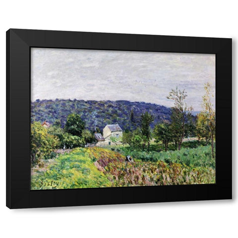 Hills Surrounding Paris Black Modern Wood Framed Art Print with Double Matting by Sisley, Alfred